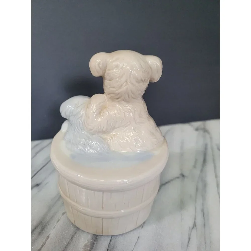 Vintage Ceramic Puppy‎ Figurine In Bathtub By Artmark Japan Collectible